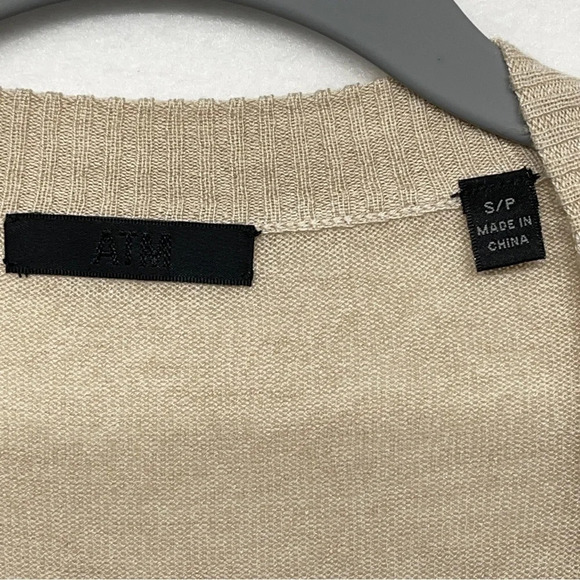 ATM SILK WOOL CASHMERE LONGLINE CARDIGAN BEIGE SMALL PATCH POCKETS - Picture 5 of 9